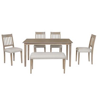 Merax 6 pc Retro Dining Room Set, Classic Kitchen Furniture Set, Wooden Rectangular Table