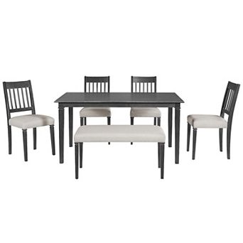 Merax 6 pc Retro Dining Room Set, Classic Kitchen Furniture Set, Wooden Rectangular Table