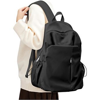 AKSZRI Simple Black School Backpack for Teens & College Students - Lightweight Daypack