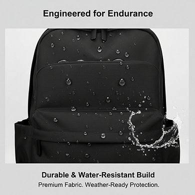 AKSZRI Simple Black School Backpack for Teens & College Students - Lightweight Daypack