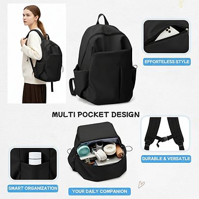AKSZRI Simple Black School Backpack for Teens & College Students - Lightweight Daypack