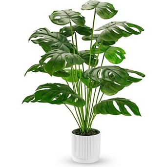 28" Fake Plants Artificial Monstera Faux Plants Indoor Tall for Outdoor Floor Front Porch Decor
