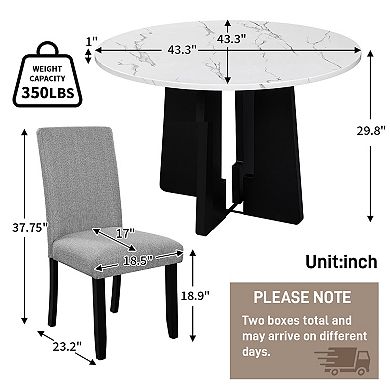 Merax 5-Piece Round Dining Table set, 43-Inch Modern Dining Table and 4 Upholstered Chairs