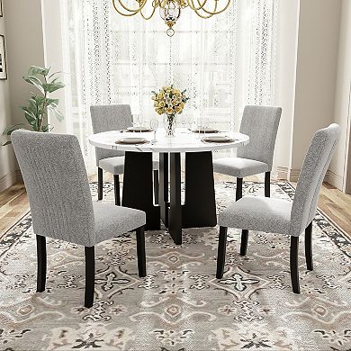 Merax 5-Piece Round Dining Table set, 43-Inch Modern Dining Table and 4 Upholstered Chairs