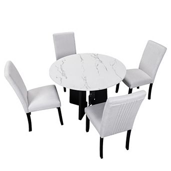 Merax 5 pc Round Dining Table set, 43-Inch Modern Dining Table and 4 Upholstered Chairs
