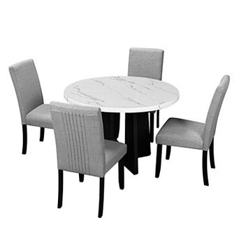 Merax 5 pc Round Dining Table set, 43-Inch Modern Dining Table and 4 Upholstered Chairs