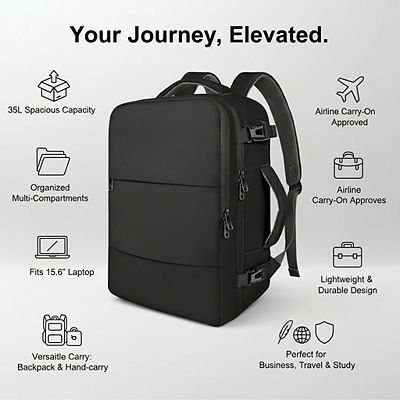 AKSZRI 35L Travel Backpack, Airplane Approved, Fits 15.6