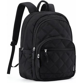 AKSZRI Quilted Women's 15.6" Laptop Backpack - Water-Resistant Travel & College Bag, Black