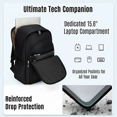 AKSZRIWomen's 15.6" Laptop Backpack with USB Port, Water-Resistant for College, Work & Daily