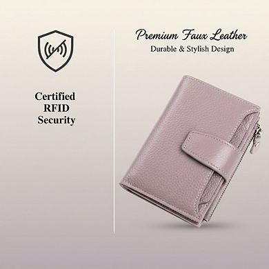 AKSZRI Small Leather Bifold Wallet for Women - RFID Blocking & Compact Purse