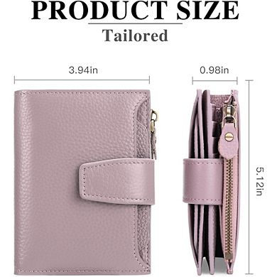 AKSZRI Small Leather Bifold Wallet for Women - RFID Blocking & Compact Purse