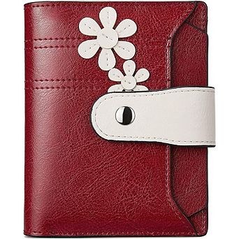 AKSZRI Small RFID Leather Wallet for Women - Bifold with Zipper Pocket & ID Window