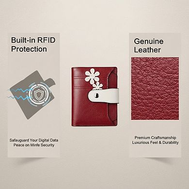 AKSZRI Small RFID Leather Wallet for Women - Bifold with Zipper Pocket & ID Window