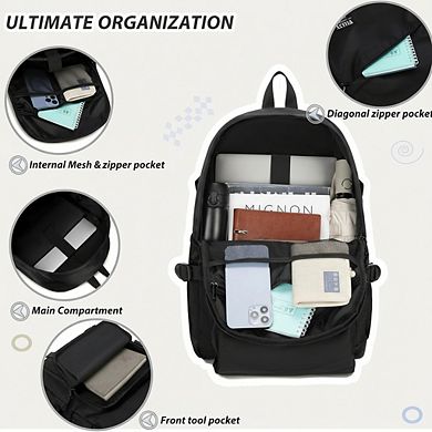 AKSZRI 15.6" Laptop Backpack for Students - Anti-Theft, Medium Size for School & Travel, Black