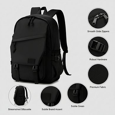 AKSZRI 15.6" Laptop Backpack for Students - Anti-Theft, Medium Size for School & Travel, Black