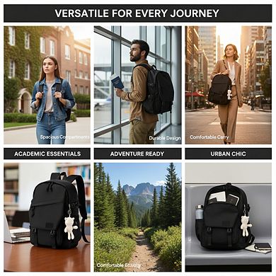 AKSZRI 15.6" Laptop Backpack for Students - Anti-Theft, Medium Size for School & Travel, Black