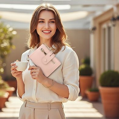 AKSZRI Small RFID Leather Wallet for Women - Bifold with Removable Wristlet & Zipper Pocket