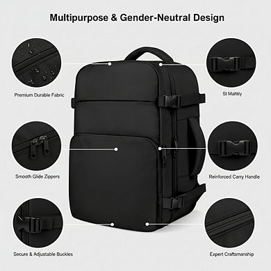 AKSZRI Friendly 15.6" Travel Backpack - Flight Approved Personal Item for Business & Weekender