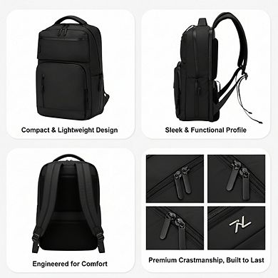 AKSZRI Waterproof Laptop Backpack - Flight Approved & Anti-Theft, 15.6-inch Unisex Daypack (Black)