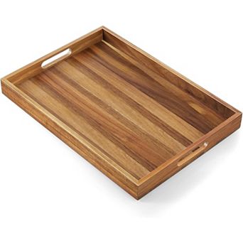 Great Ambitions Wood Serving Tray with Handles - Large Wooden Tray Decorative Rectangular Tray