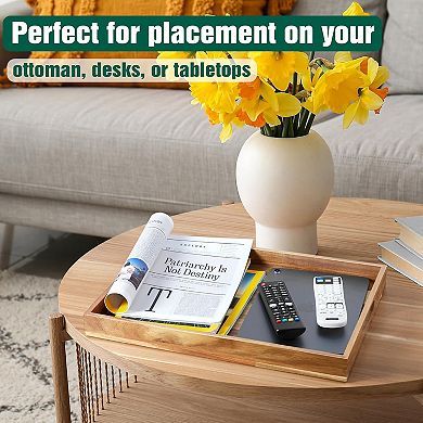 Great Ambitions Wood Serving Tray with Handles - Large Wooden Tray Decorative Rectangular Tray