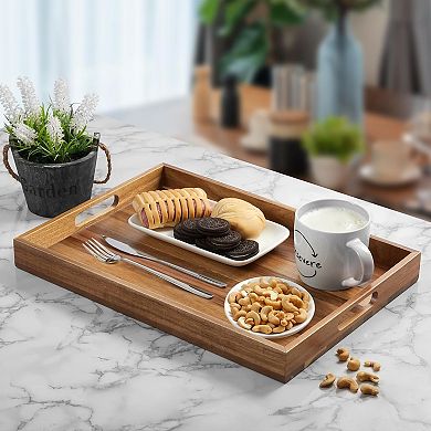 Great Ambitions Wood Serving Tray with Handles - Large Wooden Tray Decorative Rectangular Tray