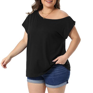 Women's Plus Size Tops One Shoulder Short Sleeve Blouse Summer Top Basic Tee