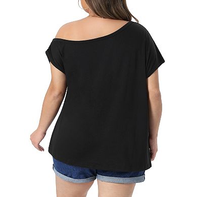 Women's Plus Size Tops One Shoulder Short Sleeve Blouse Summer Top Basic Tee