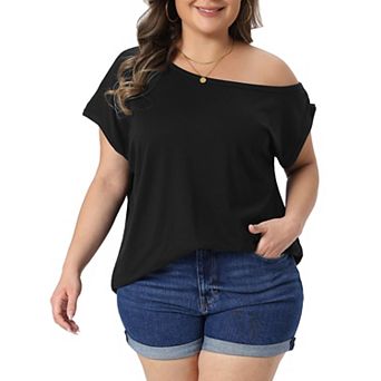 Women's Plus Size Tops One Shoulder Short Sleeve Blouse Summer Top Basic Tee