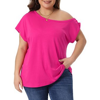 Women's Plus Size Tops One Shoulder Short Sleeve Blouse Summer Top Basic Tee