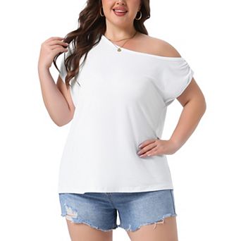 Women's Plus Size Tops One Shoulder Short Sleeve Blouse Summer Top Basic Tee