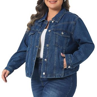 Women's Plus Size Denim Jacket Button Closed Long Sleeves Shirts Trendy Jean Shacket Jackets
