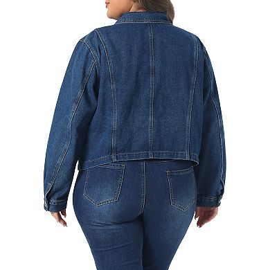 Women's Plus Size Denim Jacket Button Closed Long Sleeves Shirts Trendy Jean Shacket Jackets