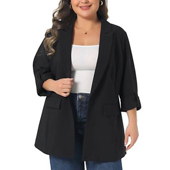Women's Plus Size Blazer Notch Lapel Work Business Casual Button Dressy Outfits Suit Jacket Blazers