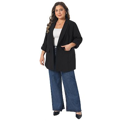 Women's Plus Size Blazer Notch Lapel Work Business Casual Button Dressy Outfits Suit Jacket Blazers