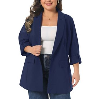 Women's Plus Size Blazer Notch Lapel Work Business Casual Button Dressy Outfits Suit Jacket Blazers
