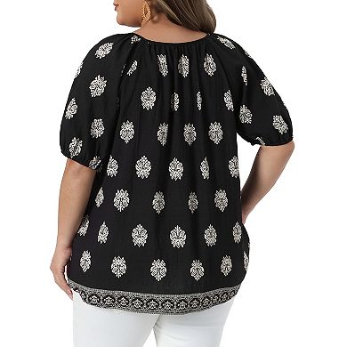 Women's Plus Size Summer Top V Neck Short Sleeve Blouses Floral Boho Button Down Shirts