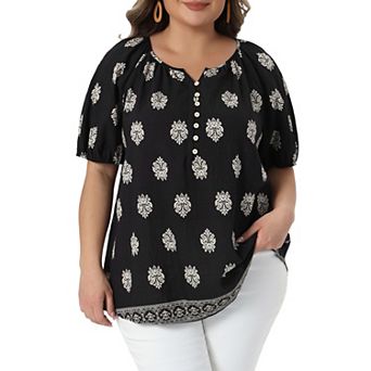 Women's Plus Size Summer Top V Neck Short Sleeve Blouses Floral Boho Button Down Shirts
