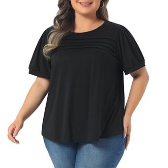 Women's Plus Size Top Short Sleeve Crew Neck T Shirts Flowy Pleated Dressy Casual Tunic Blouses
