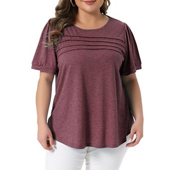 Women's Plus Size Top Short Sleeve Crew Neck T Shirts Flowy Pleated Dressy Casual Tunic Blouses