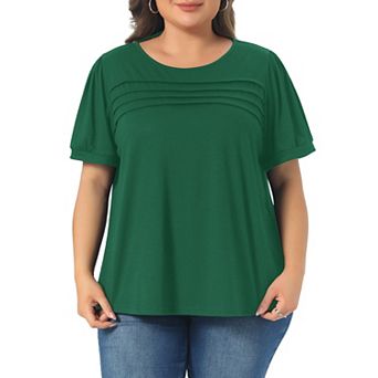 Women's Plus Size Top Short Sleeve Crew Neck T Shirts Flowy Pleated Dressy Casual Tunic Blouses