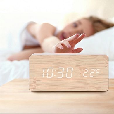 Wood Grain Design Casing LED Alarm Clock, Adjustable Brightness, Three Alarms 5.6"x1.6"x3.0"