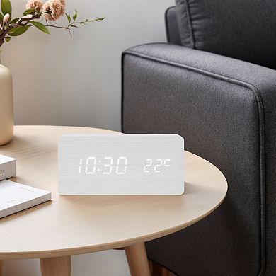 Wood Grain Design Casing LED Alarm Clock, Adjustable Brightness, Three Alarms 5.6"x1.6"x3.0"