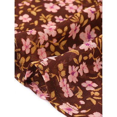 Chiffon Floral Top for Women's Ruffled Sleeve Round Neck Casual Blouse
