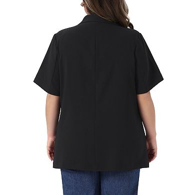Women's Plus Size Blazers Short Sleeve Notched Lapel Double Breasted Work Office Suit Jacket Blazer
