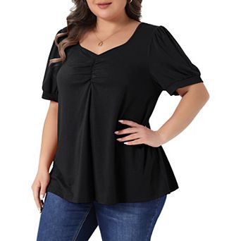 Women's Plus Size Tops Sweetheart Neck Puff Short Sleeve Shirts Loose Casual Blouses Tee Shirt