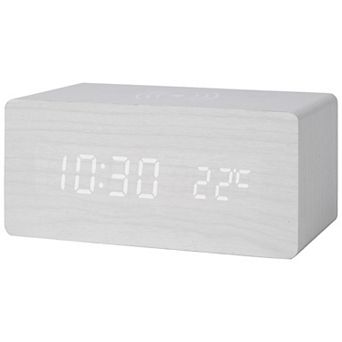 Digital Alarm Clock, Wood Grain Casing Design, Voice Wake-Up, Dimmable Display 6.7"x3.1"x2.8"