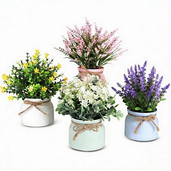 4 Artificial Farmhouse Macaron Potted Plants - Low Maintenance Decor for Home & Office