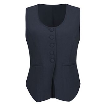 Women's Suit Vest Sleeveless U Neck Button Down Summer Business Casual Waistcoat Top