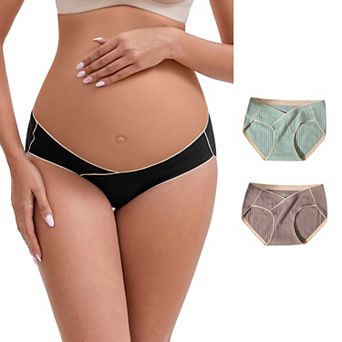 Women's Mid-Waisted Tummy Support Maternity Briefs Hi-Cut Seamless Comfortable Underwears 3 Packs